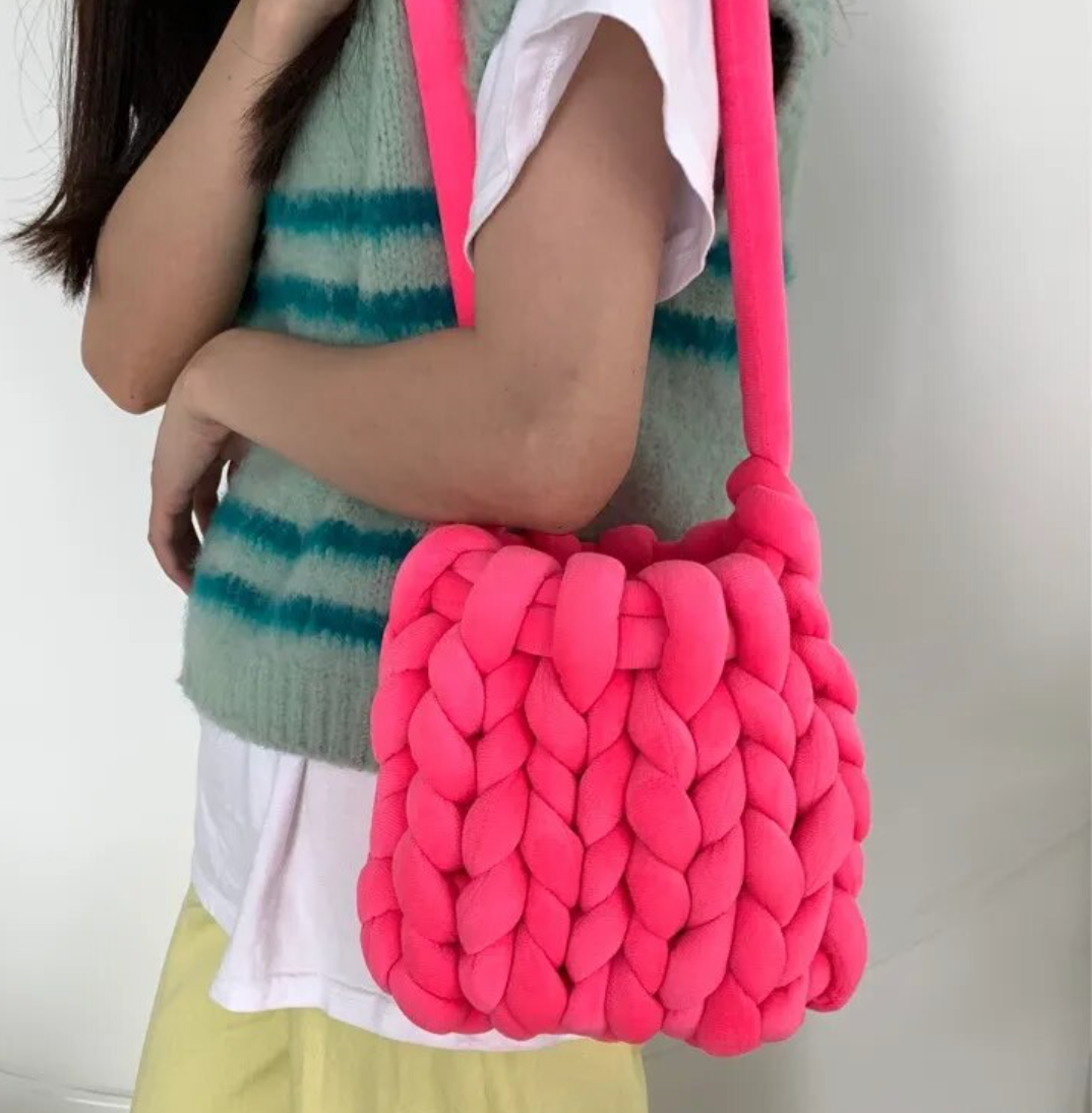 K-style Giant Chunky Plush Yarn Knitted Messenger Bag