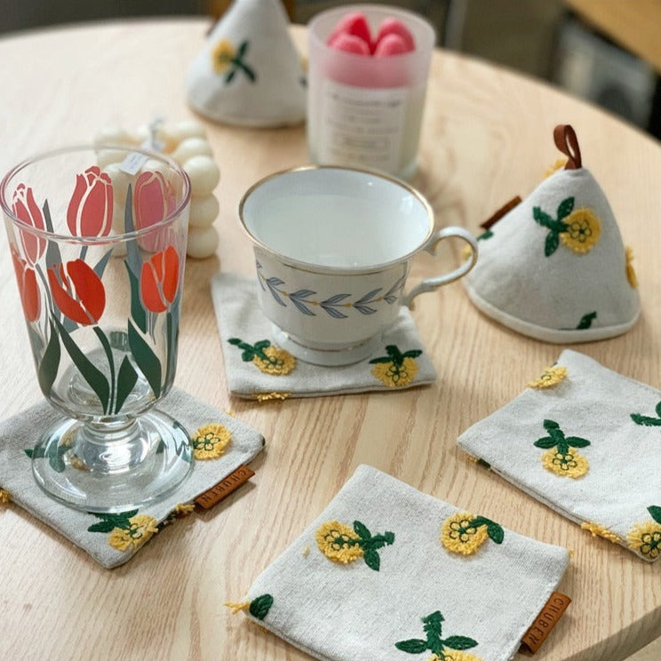Yellow Daisy Fabric Oven Mitts
