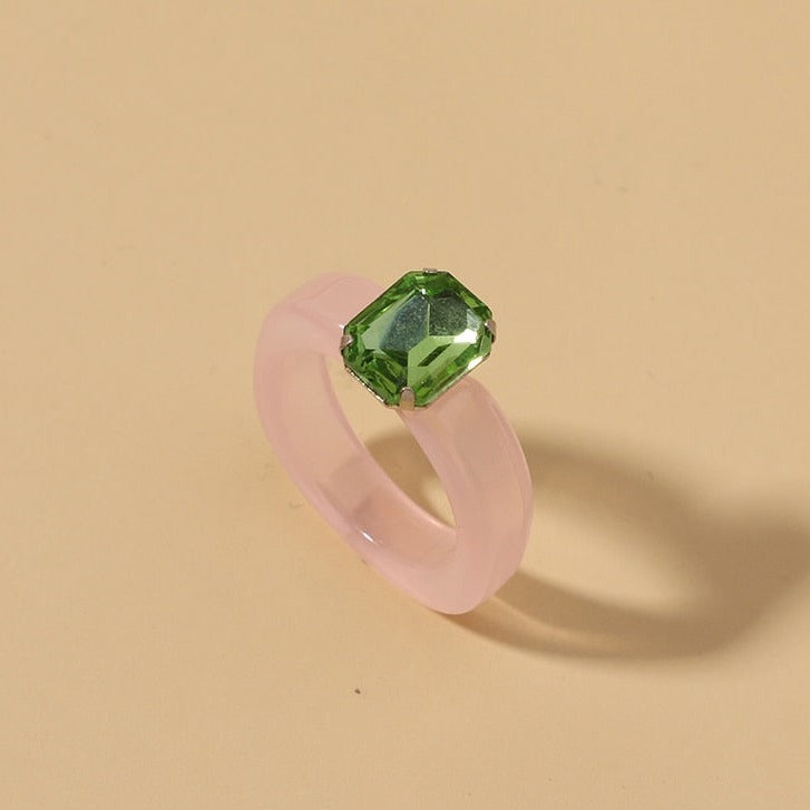 Acrylic Colorful Rectangle Rhinestone Ring