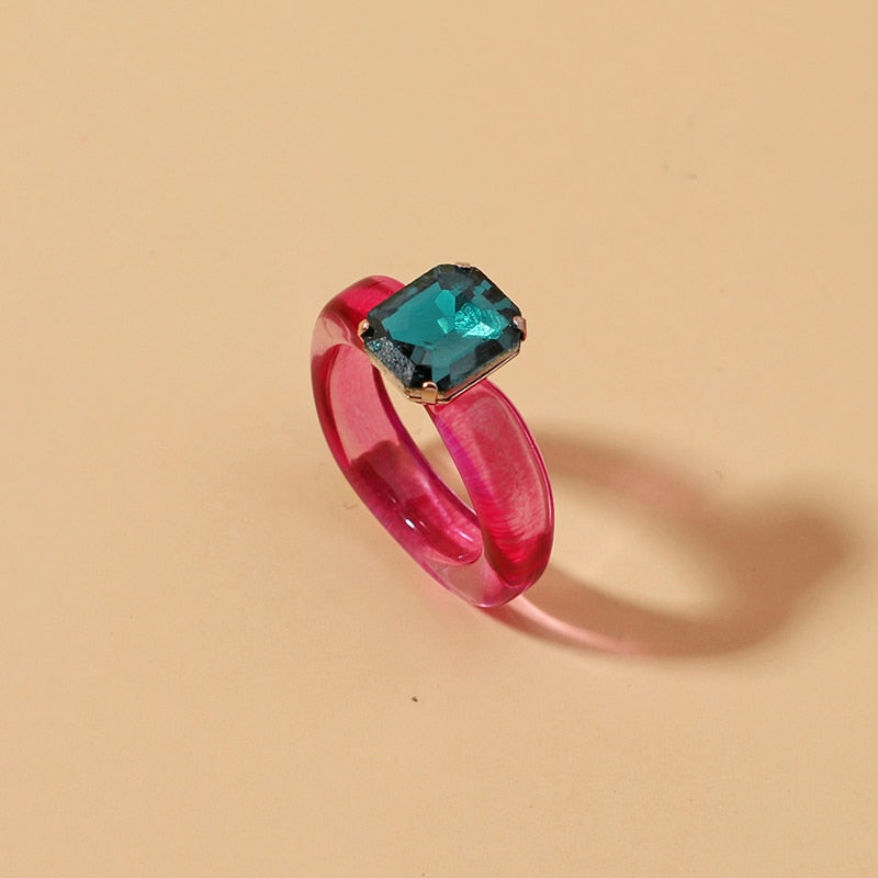 Acrylic Colorful Rectangle Rhinestone Ring