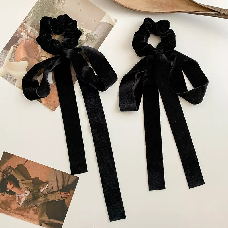 Vintage Black Velvet Bow Hair Tie