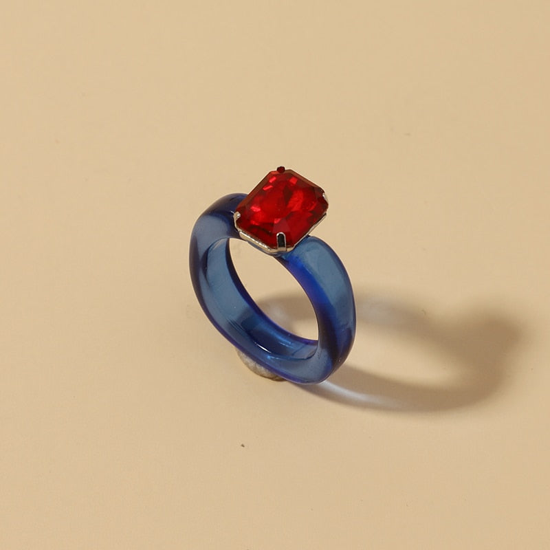 Acrylic Colorful Rectangle Rhinestone Ring