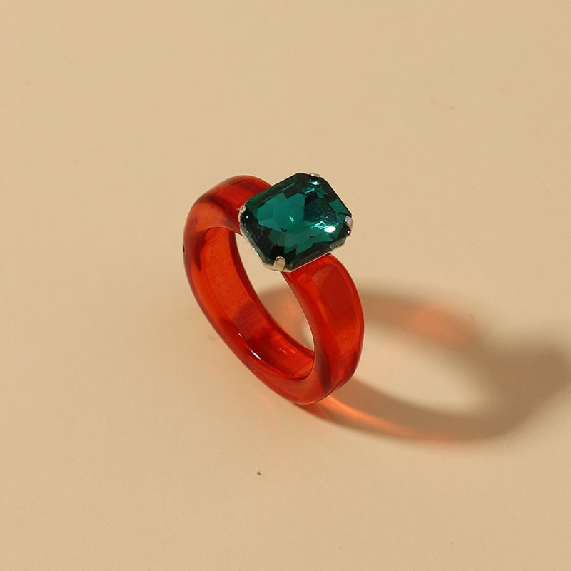 Acrylic Colorful Rectangle Rhinestone Ring