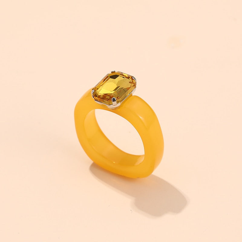 Acrylic Colorful Rectangle Rhinestone Ring