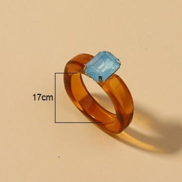 Acrylic Colorful Rectangle Rhinestone Ring