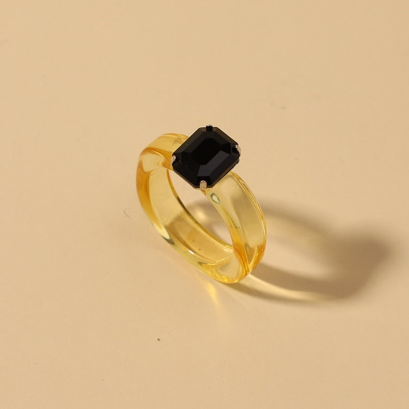 Acrylic Colorful Rectangle Rhinestone Ring