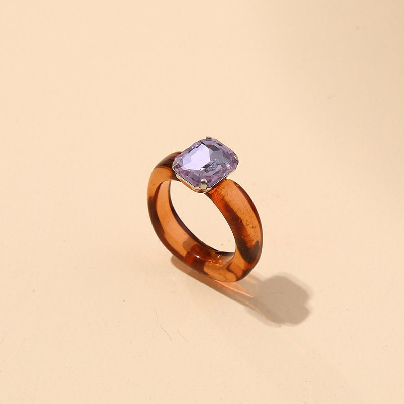 Acrylic Colorful Rectangle Rhinestone Ring