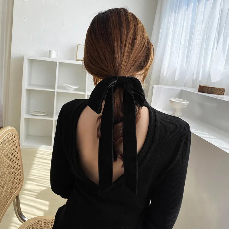 Vintage Black Velvet Bow Hair Tie
