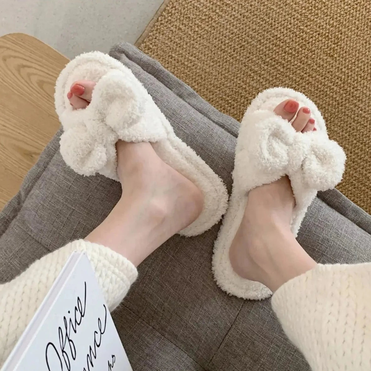 Cute Bow Fluffy Slippers