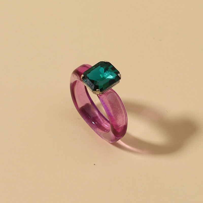 Acrylic Colorful Rectangle Rhinestone Ring