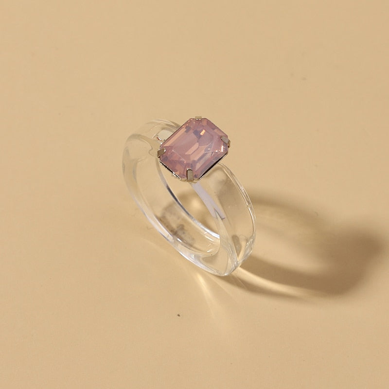 Acrylic Colorful Rectangle Rhinestone Ring
