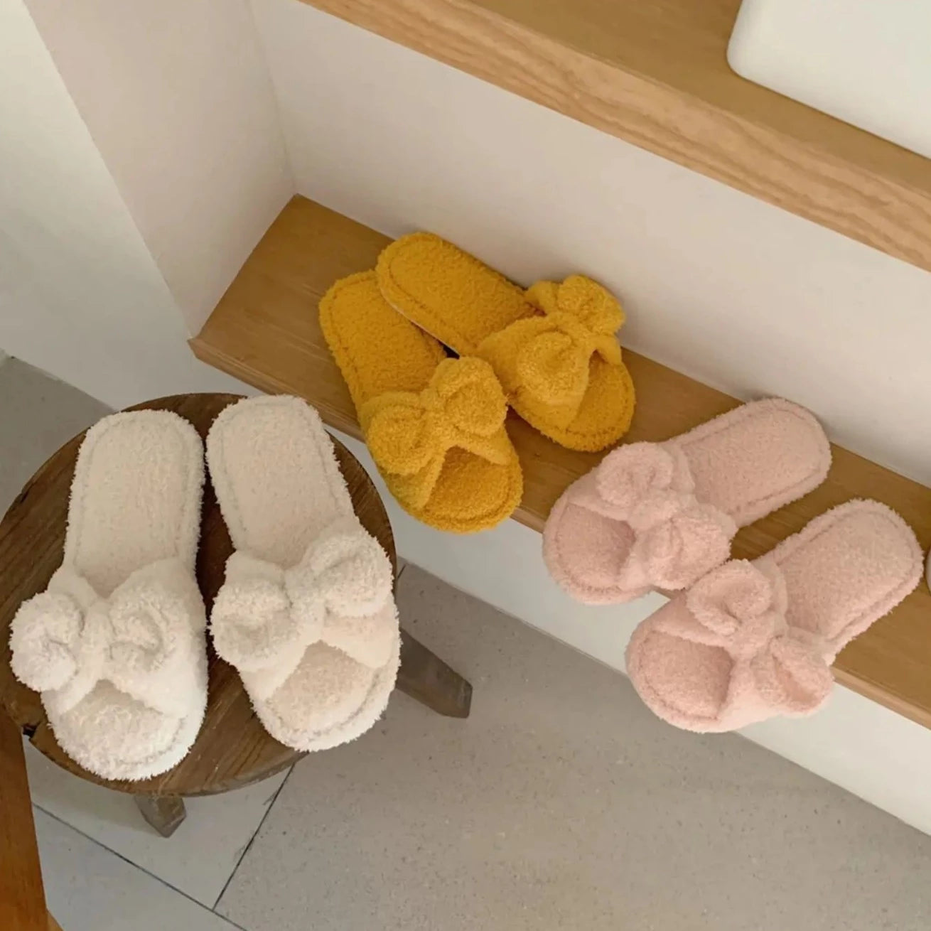 Cute Bow Fluffy Slippers