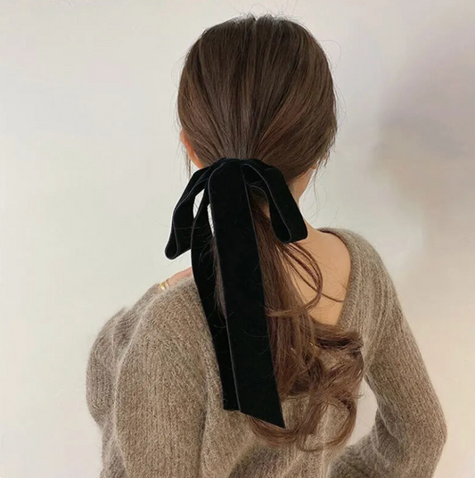 Vintage Black Velvet Bow Hair Tie
