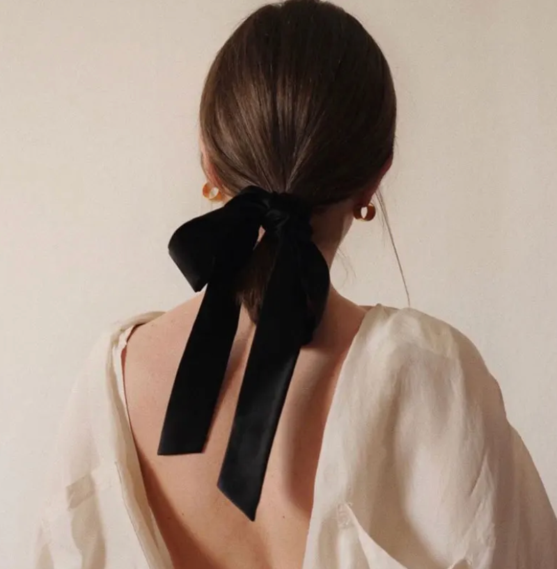Vintage Black Velvet Bow Hair Tie