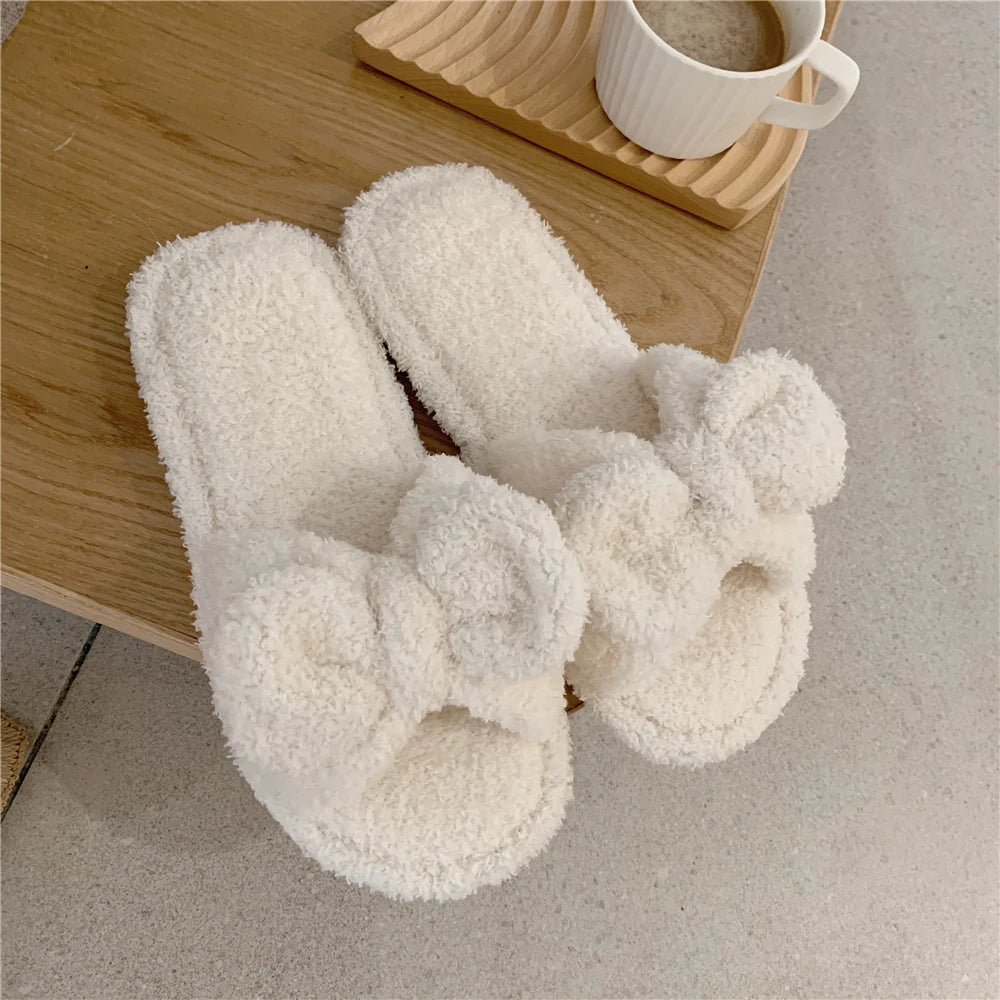 Cute Bow Fluffy Slippers