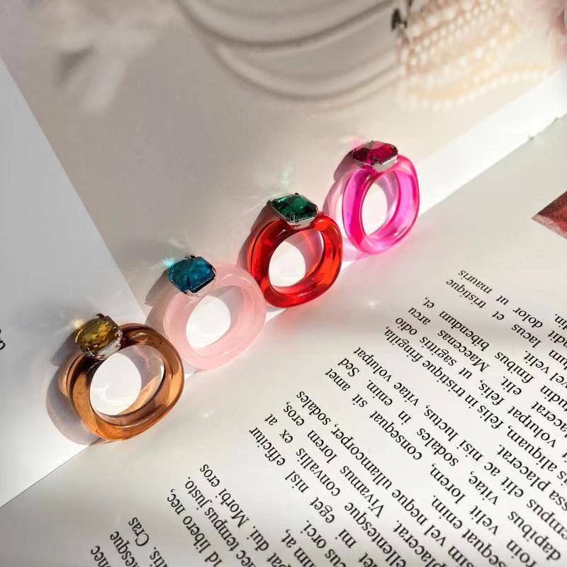 Acrylic Colorful Rectangle Rhinestone Ring