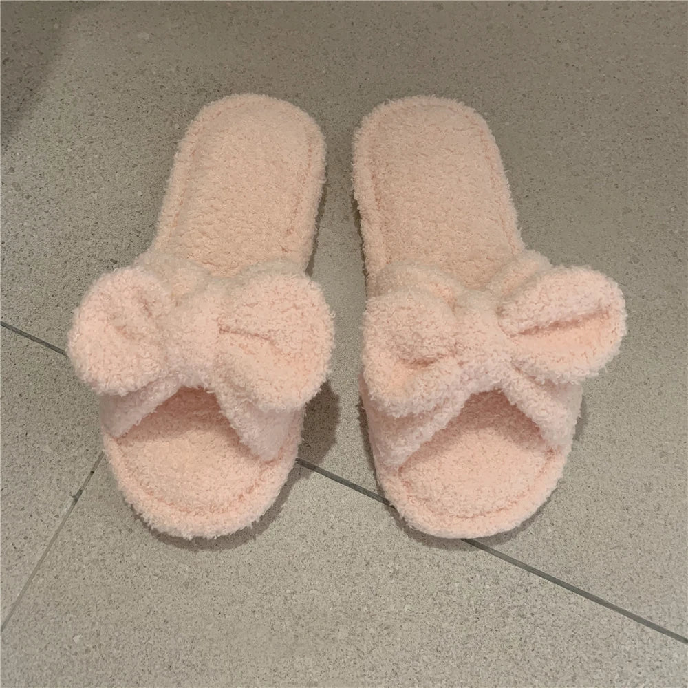 Cute Bow Fluffy Slippers