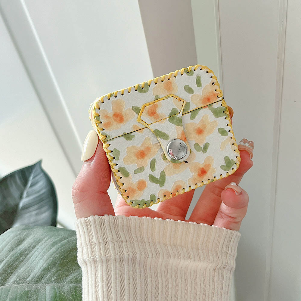 Vintage Yellow Flowers Leather AirPods Case