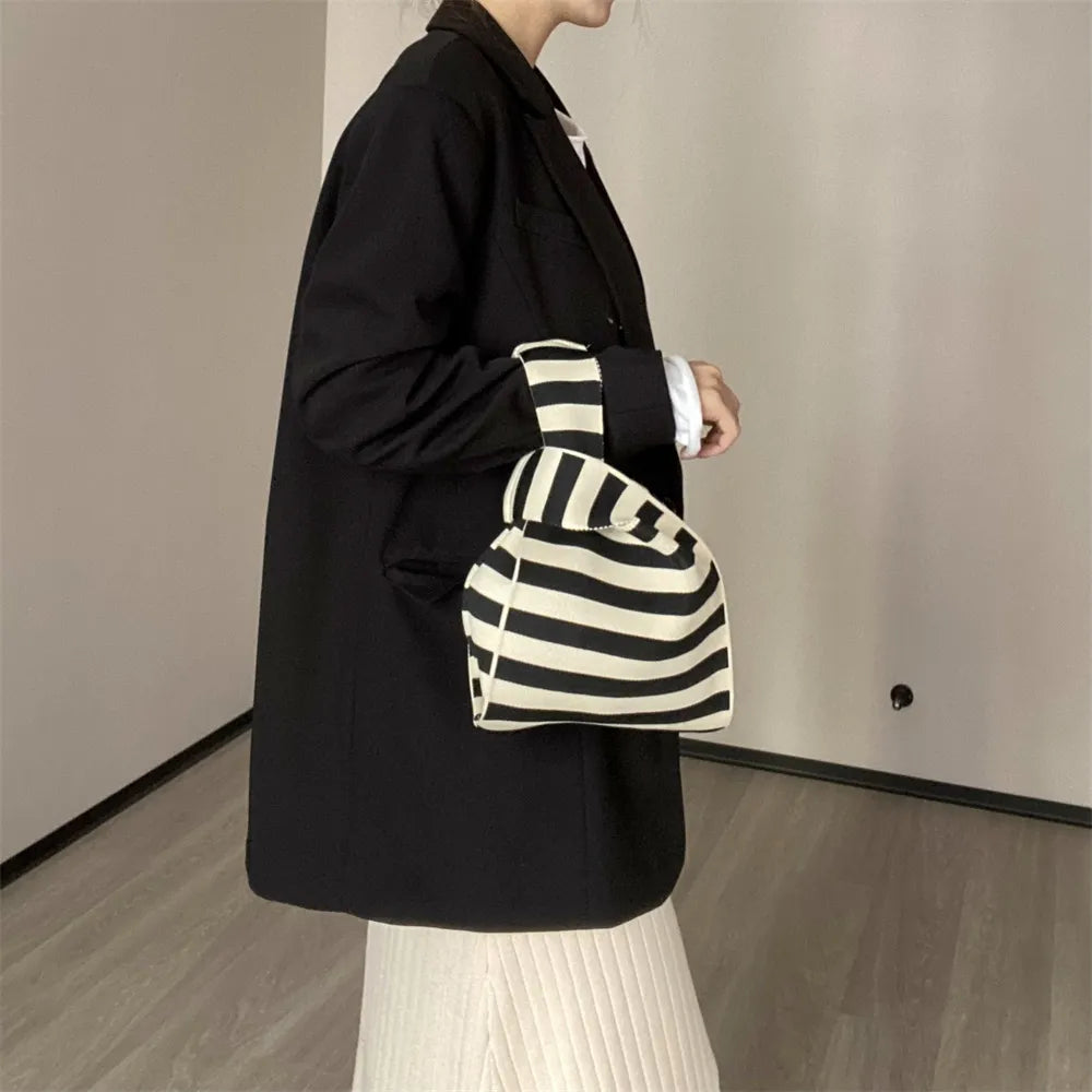 Polka Dot And Stripe Knitted Handbag
