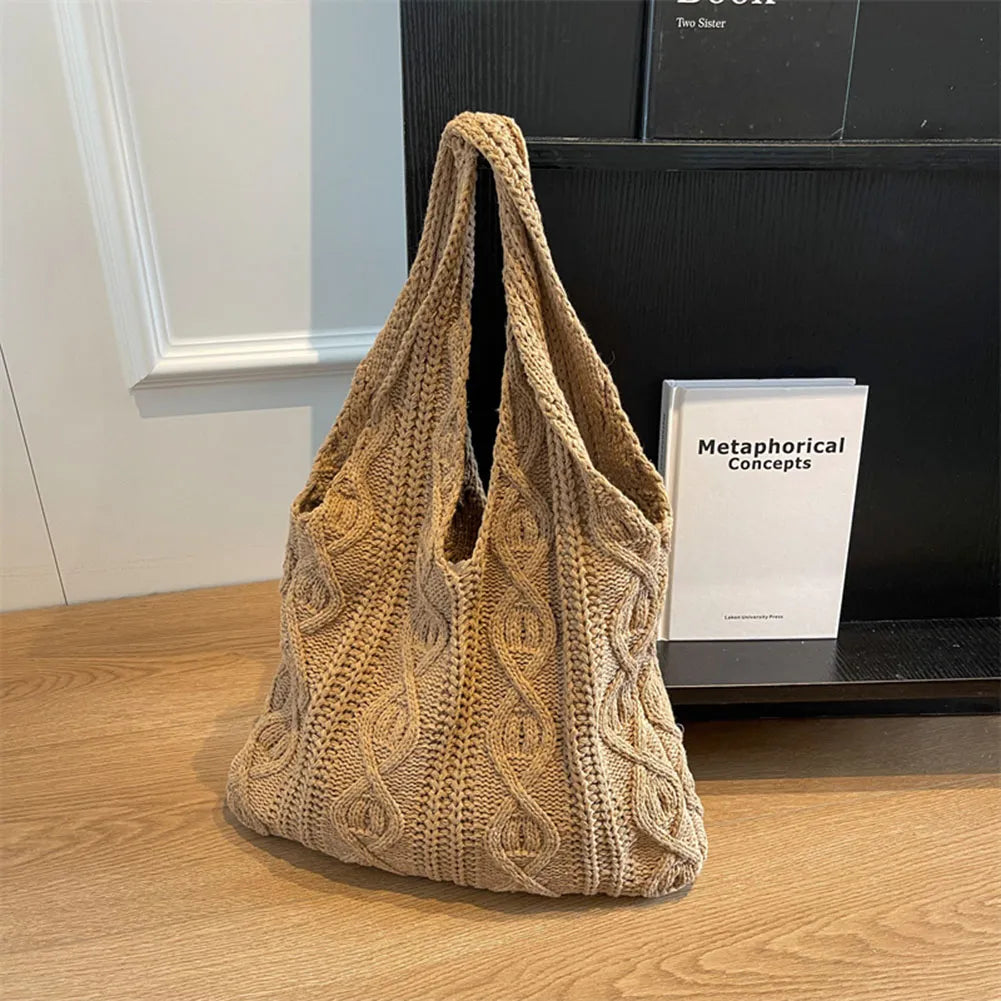 Vintage Twist Pattern Knit Shoulder Shopping Bag