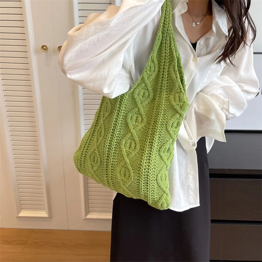 Vintage Twist Pattern Knit Shoulder Shopping Bag