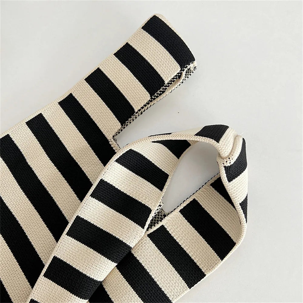 Polka Dot And Stripe Knitted Handbag