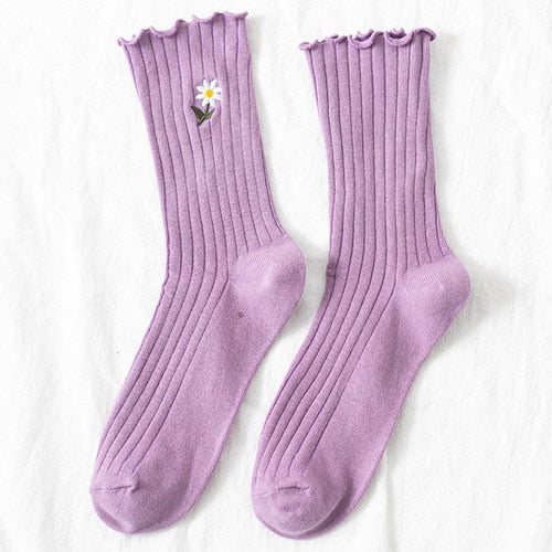 Cute Colorful Ruffle Daisy Crew Socks