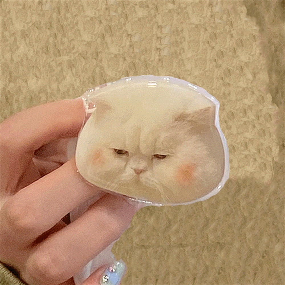 Cute Sad White Cat Face Phone Grip