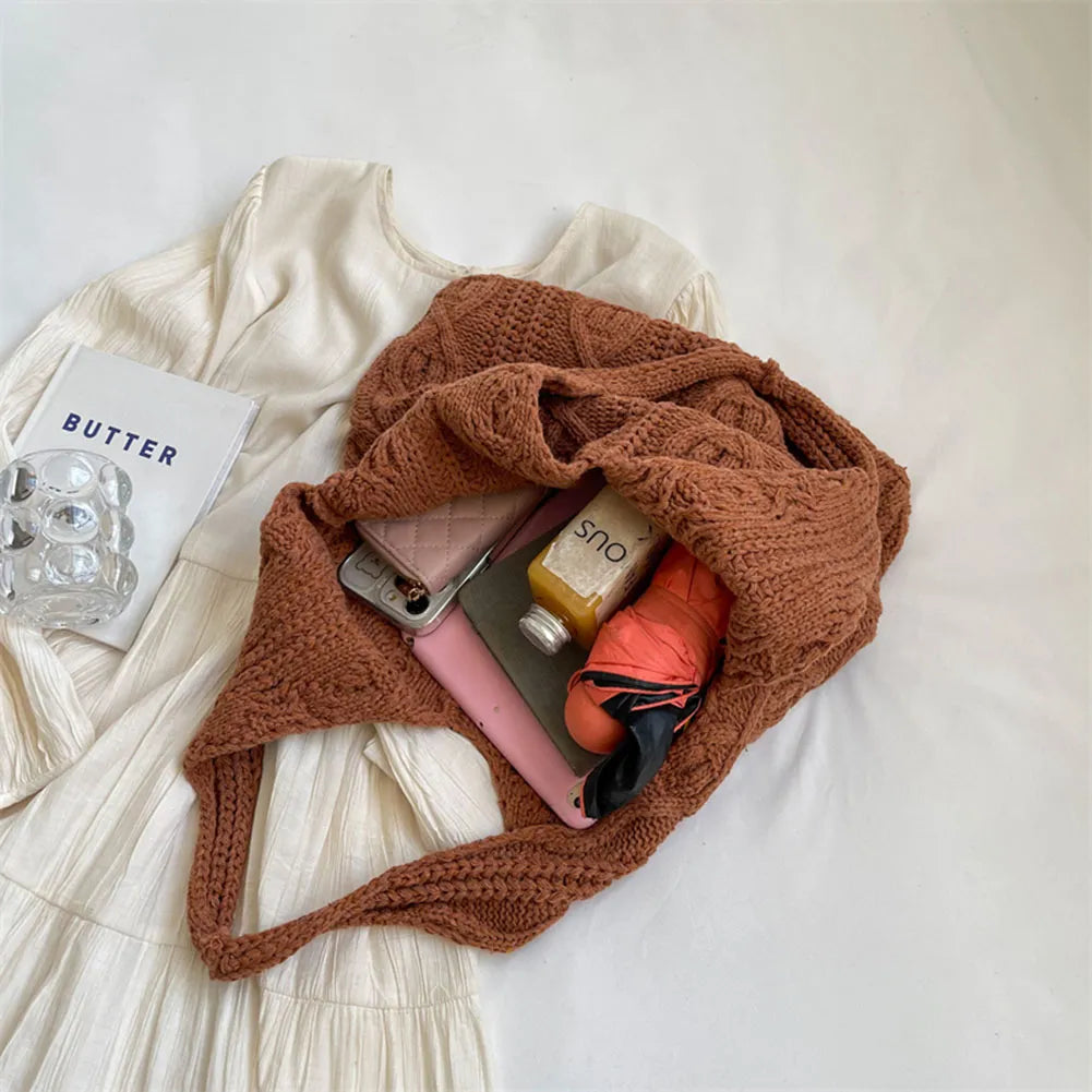 Vintage Twist Pattern Knit Shoulder Shopping Bag