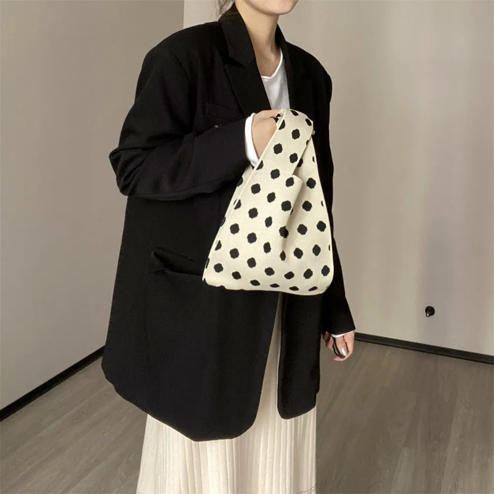 Polka Dot And Stripe Knitted Handbag