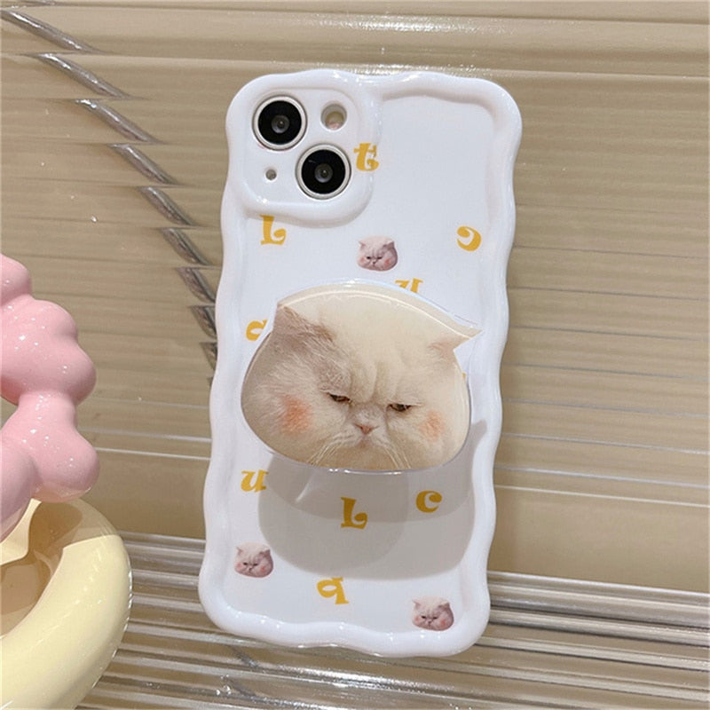 Cute Sad White Cat Face Phone Grip