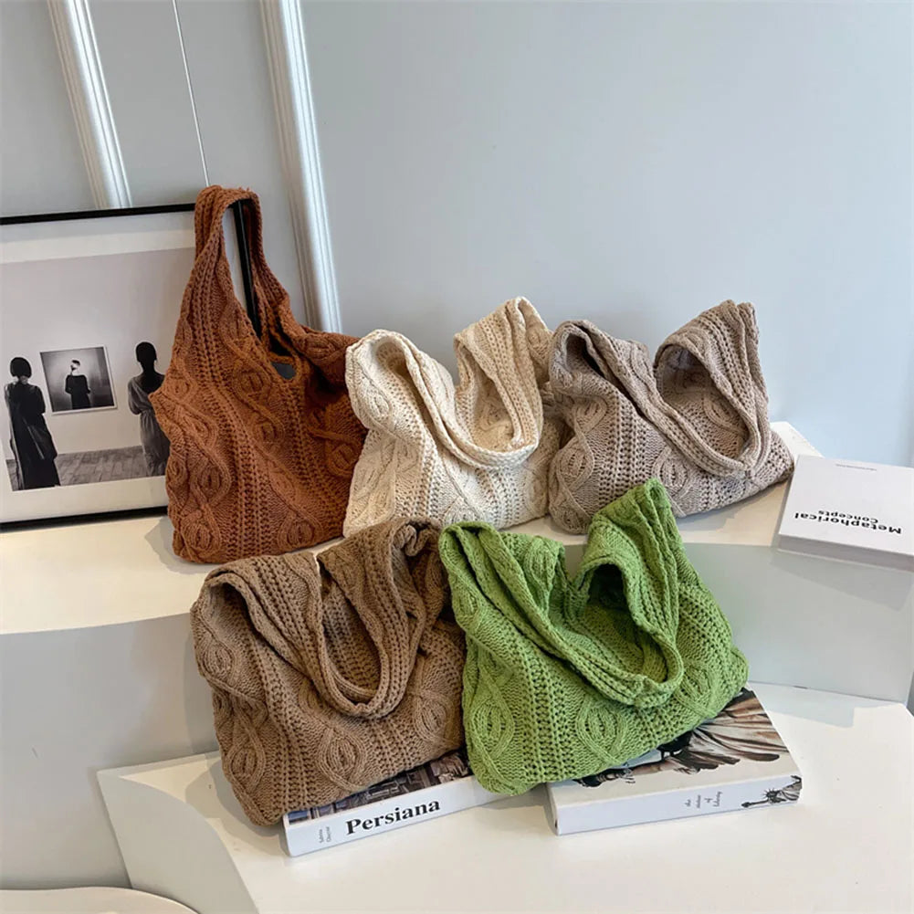 Vintage Twist Pattern Knit Shoulder Shopping Bag