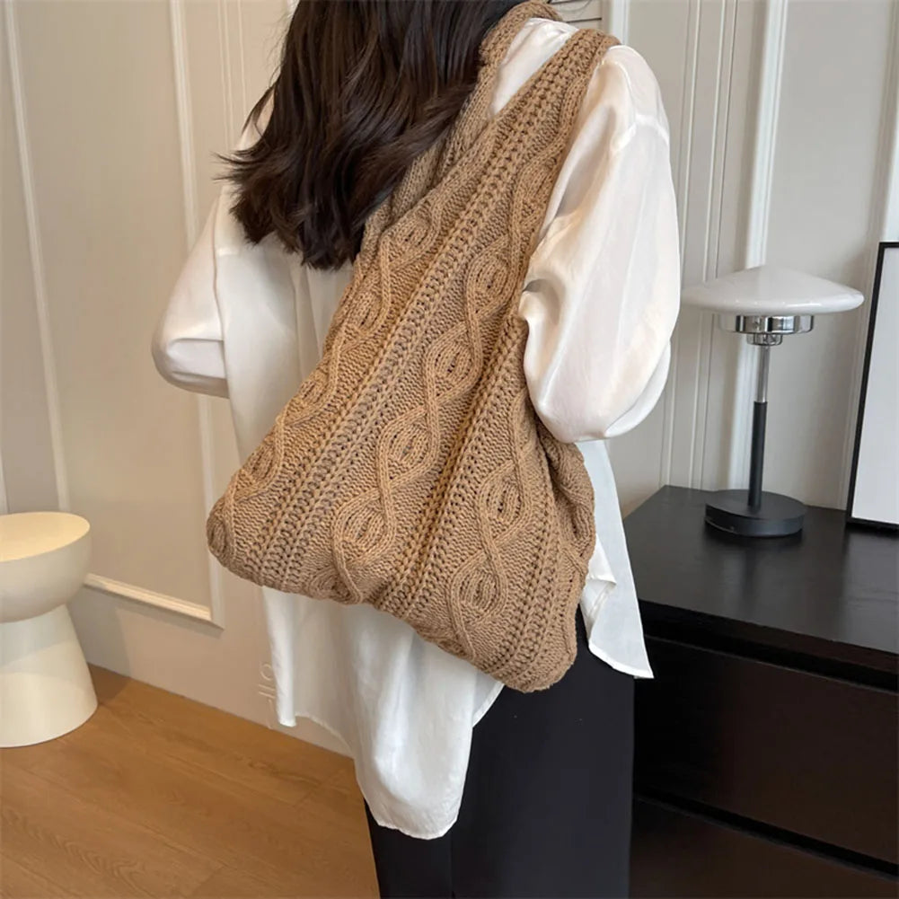 Vintage Twist Pattern Knit Shoulder Shopping Bag