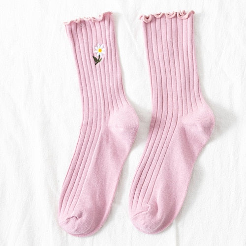 Cute Colorful Ruffle Daisy Crew Socks