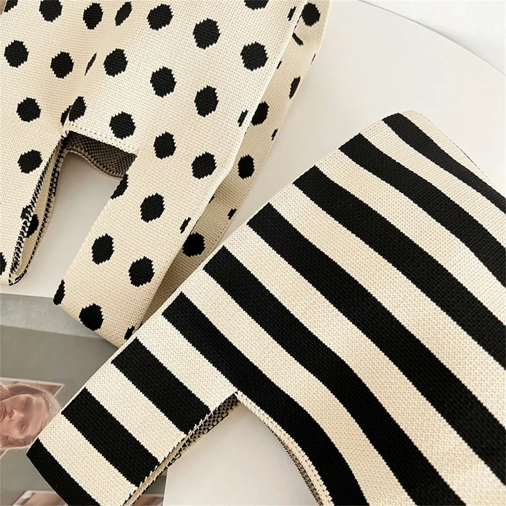 Polka Dot And Stripe Knitted Handbag