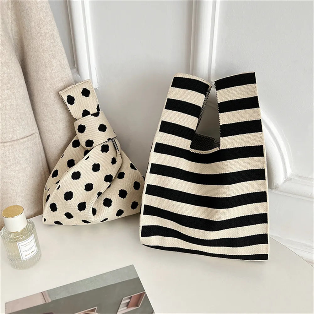 Polka Dot And Stripe Knitted Handbag