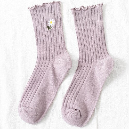 Cute Colorful Ruffle Daisy Crew Socks