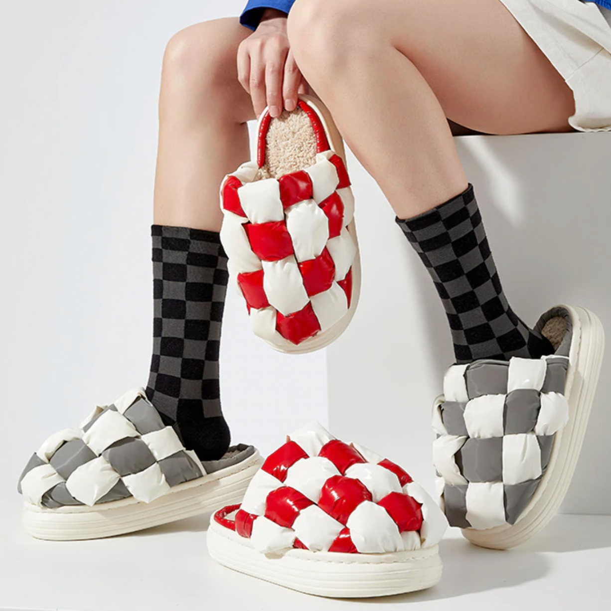 Retro Checkered Warm Home Slippers
