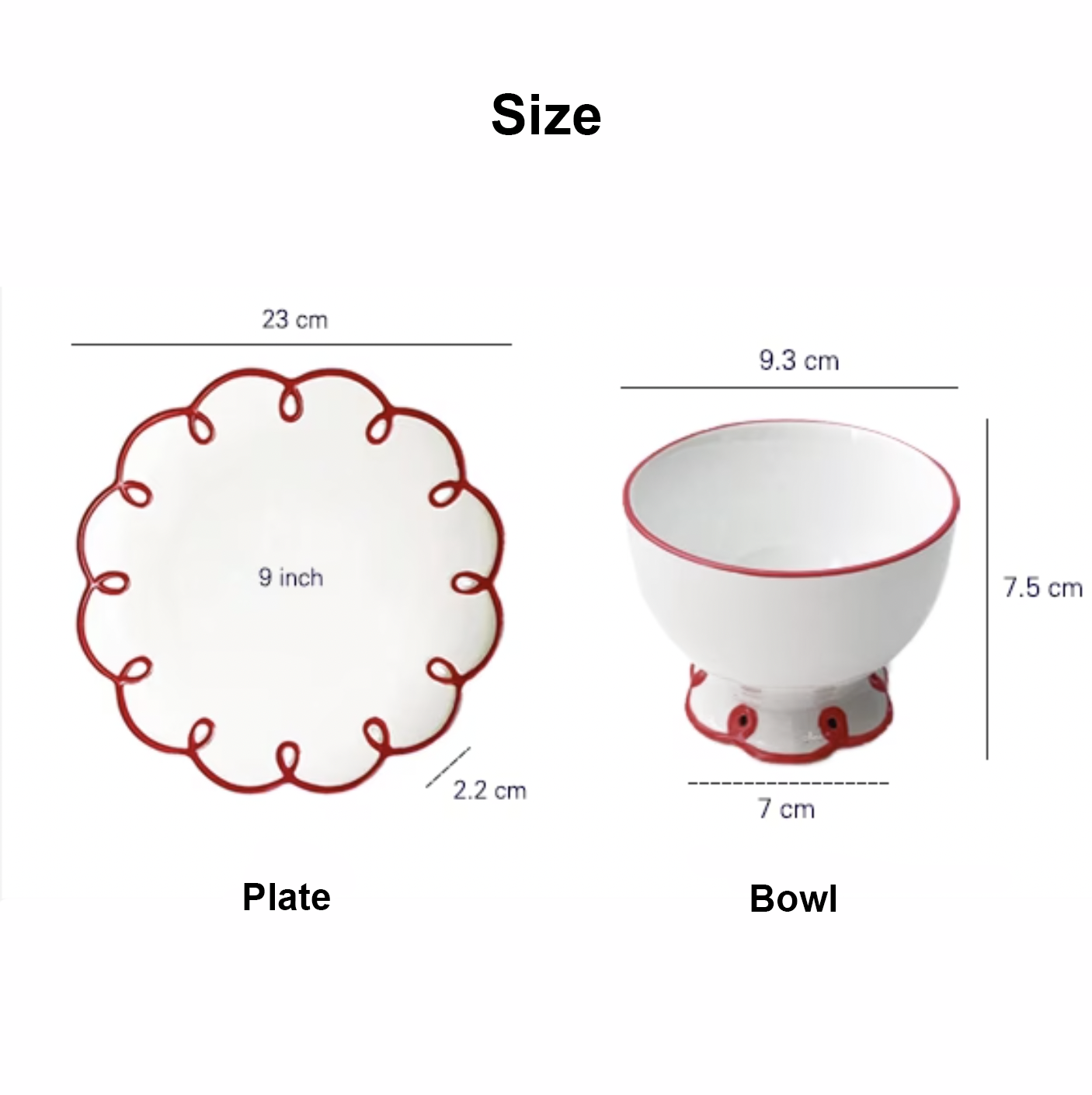 Retro Curve Line drawing Red Flower Plate Cup