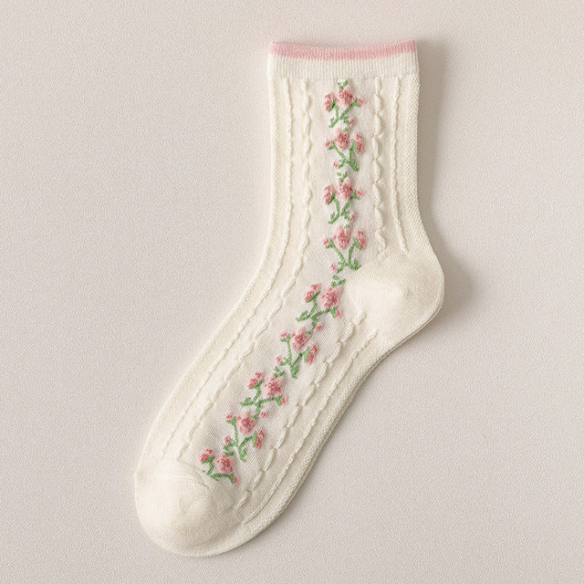 Lovely Pink Twisted Tube Floral Socks