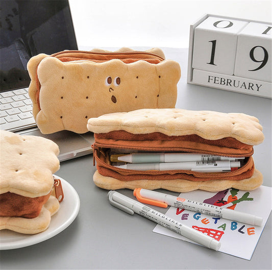Cute Cookie Shaped Soft Plush Pencil Case