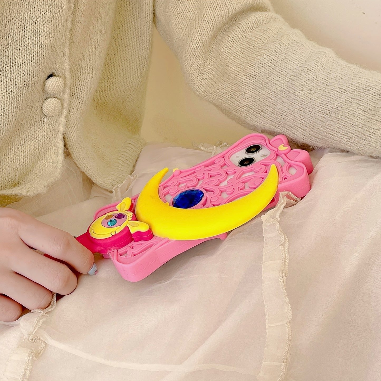 Cute Pink Moon Stick iPhone phone Case