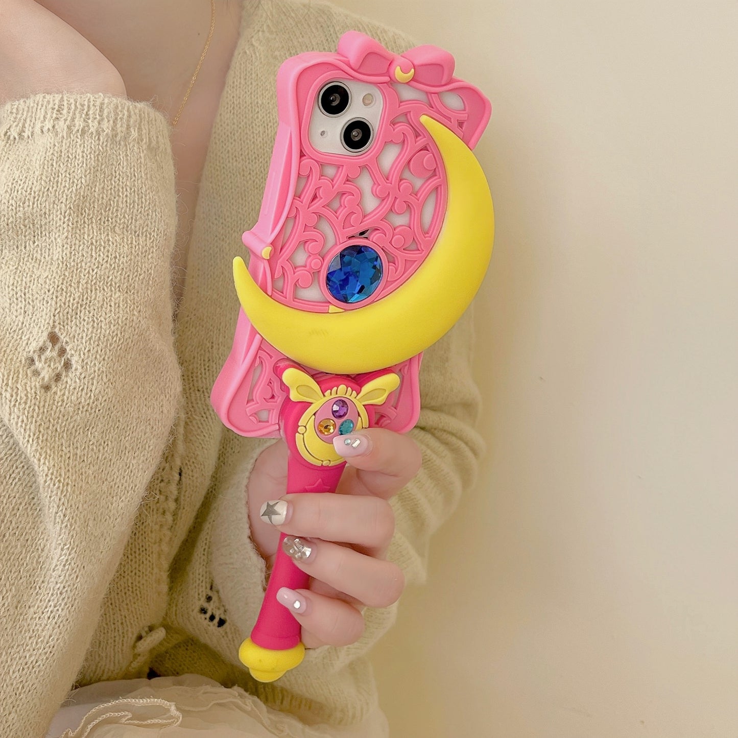 Cute Pink Moon Stick iPhone phone Case