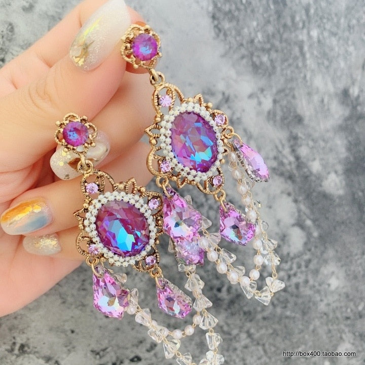 K-pop Idol Rhinestone Long Drop Earrings