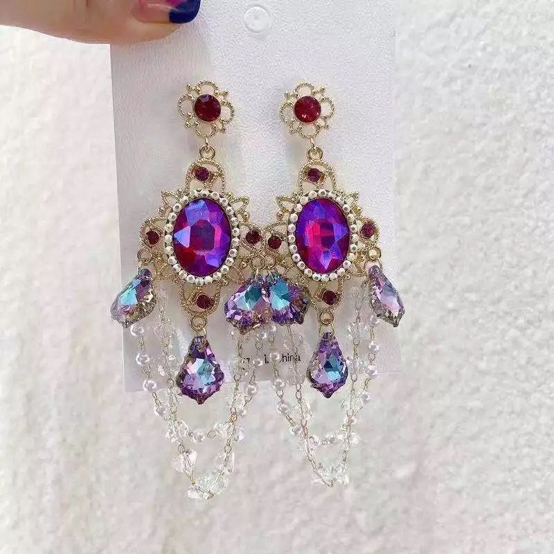 K-pop Idol Rhinestone Long Drop Earrings