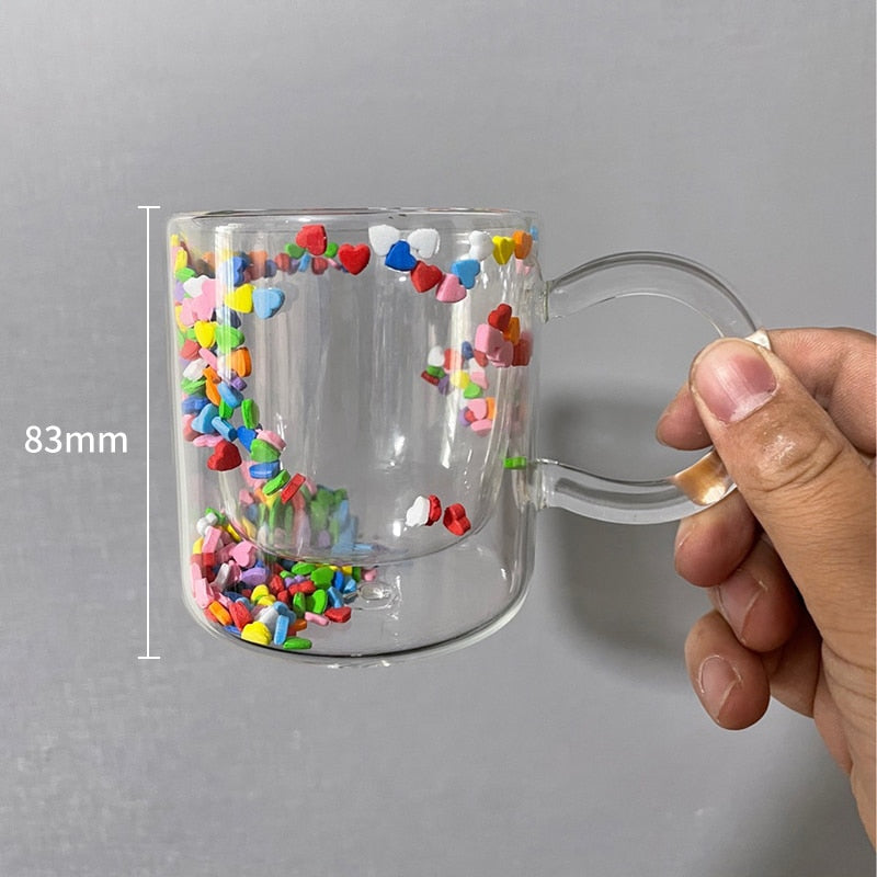 Cute Double Layer Heart Quicksand Glass Cup