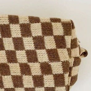 Checkered Knitted Cosmetic Case Bag