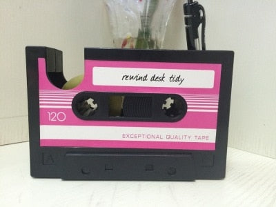 Retro Cassette Tape Dispenser with Pen Holder