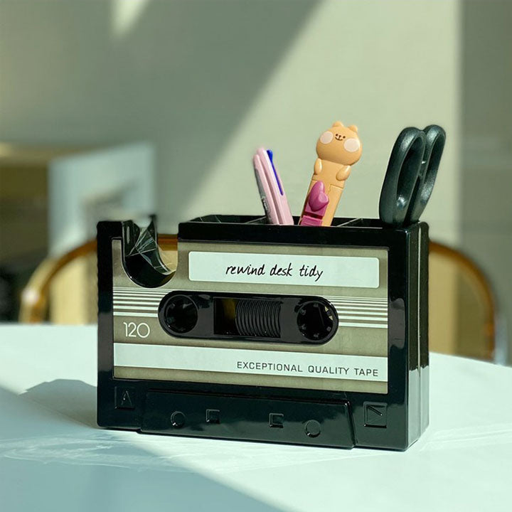 Retro Cassette Tape Dispenser with Pen Holder