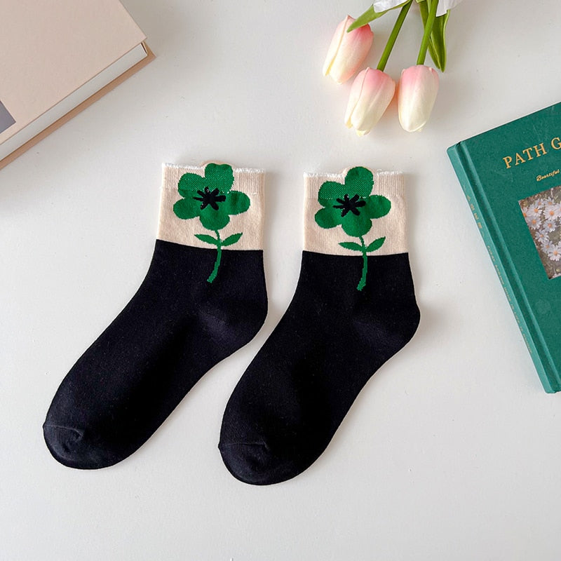 K-Style Candy Color Flower Socks